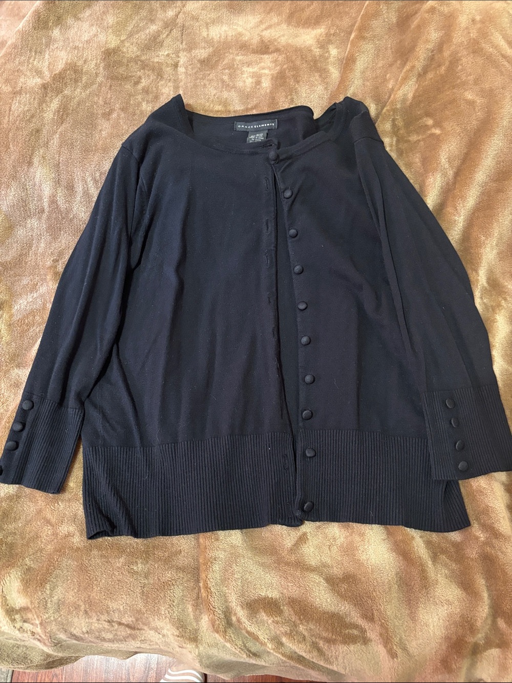 Grace Elements Black Button-Front Lightweight Cardigan